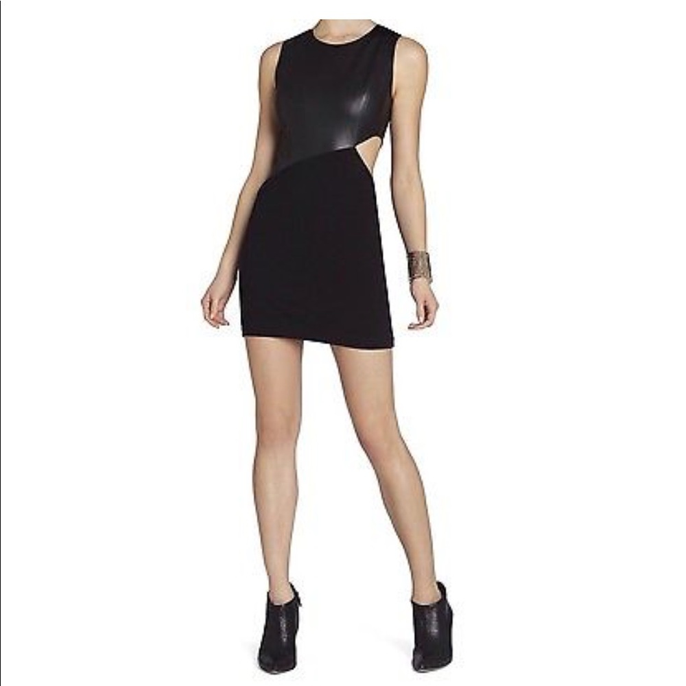 BCBG Black Sleeveless Mini Dress with Faux Leather Bodice